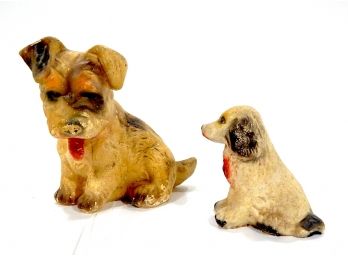 Lot 2 Antique DOG Carnival Chalkware Statues