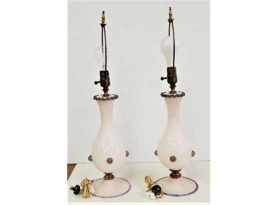 Pair Of Vintage Murano Art Glass Table Lamps