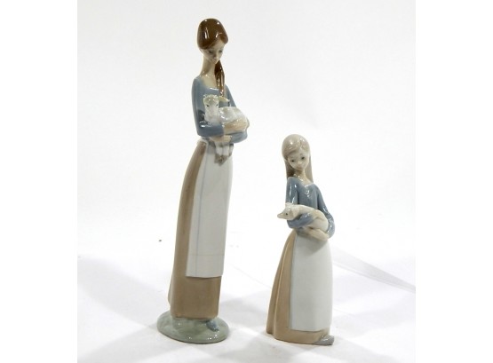 Pair Vintage LLADRO Girl Porcelain Figurines