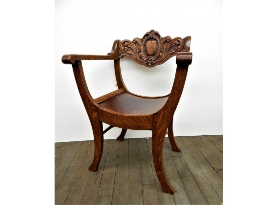 Antique Quarter Sawn Carved Oak Savonarola Chair