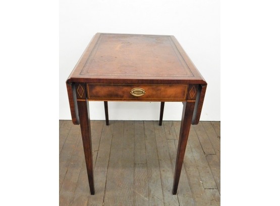 Mahogany Leather Top Drop Leaf Side Table