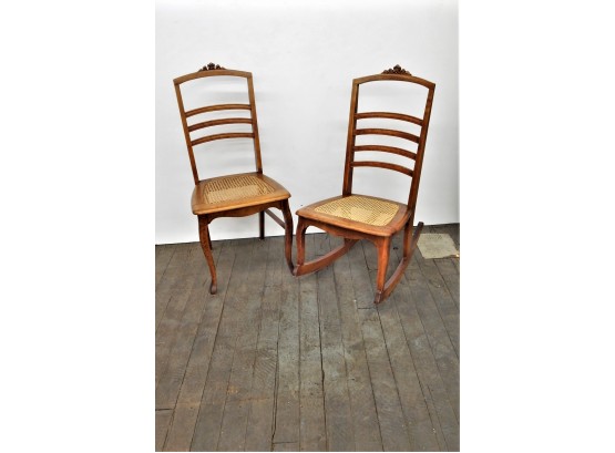 Antique Caned Chair & Rocker