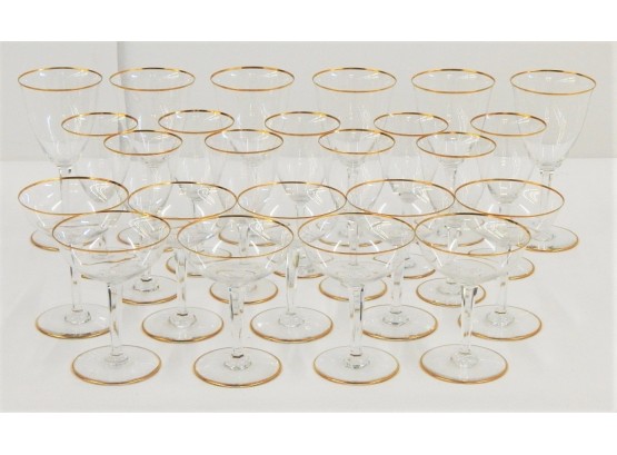Set Of 24 Baccarat Gold Gilt Crystal Stemware