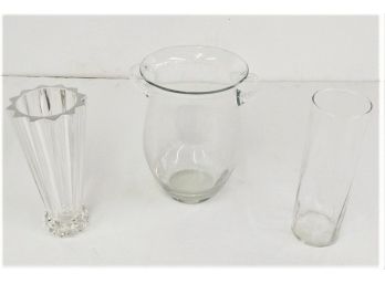 Lot Of Three Clear Crystal Glass Vases