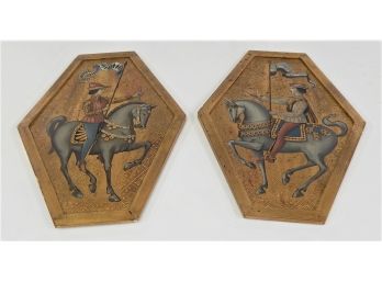 Pair Vintage Palladio Italy Medieval Wooden Wall Plaques