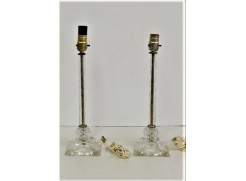 Pair Of Etched Glass Table Lamps