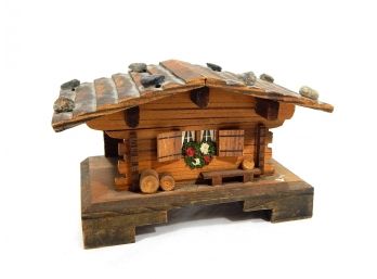 Vintage Swiss Ivolene Music Box Wood Cabin House 'Holiday In Switzerland'