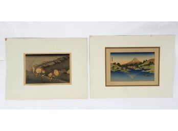 Lot 2 Vintage Japanese Woodblock Prints Signed