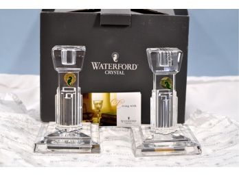 Original Vintage New WATERFORD Crystal Metropolitan Candlesticks Holders W/Box