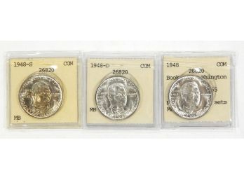PDS Set 1948,1948-D,1948-S BTW Booker T Washington Silver Half Dollar BU