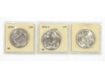 PDS Set 1954,1954-D,1954-S Washington/Carver Silver Half Dollar BU