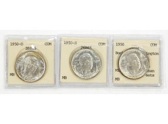PDS Set 1950,1950-D,1950-S BTW Booker T Washington Silver Half Dollar BU