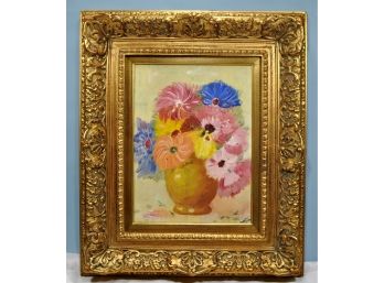 Vintage Flower Bouquet Oil Painting Signed