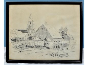 Original Vintage Charcoal Drawing Rockport Mass Artist Signed