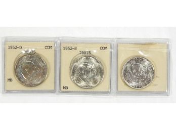PDS Set 1952,1952-D,1952-S Washington/Carver Silver Half Dollar BU