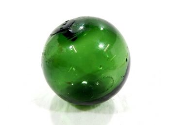 Unusual Antique Green Glass Ball Marked 'FCC'