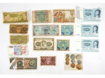 Mixed Lot Old Foreign Currency & Coins