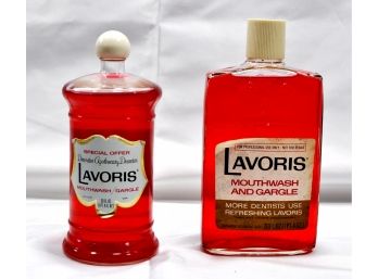 Lot 2 Unopened Vintage LAVORIS MOUTHWASH Glass Bottles W/Labels