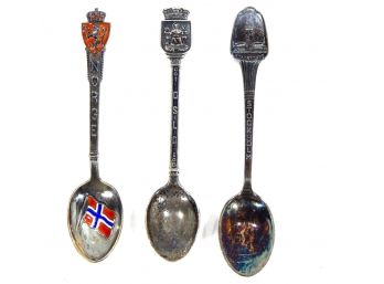 Lot 3 Antique Sterling Souvenir Spoons - Norway, Sweden
