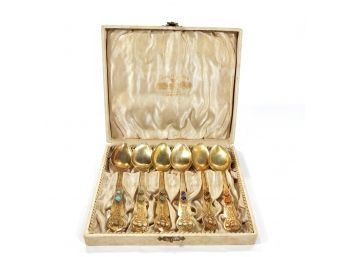 Set 6 Chinese Silver Demitasse Spoons In Box