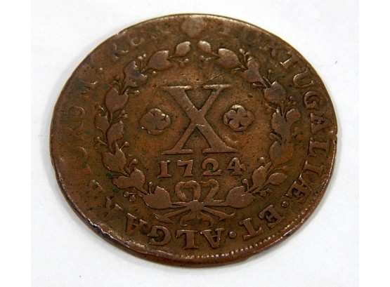 Large 1724 Bronze Coin Portugal