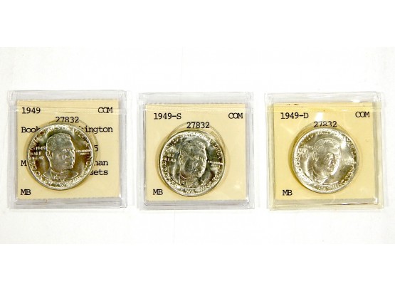 PDS Set 1949,1949-D,1949-S BTW Booker T Washington Silver Half Dollar BU