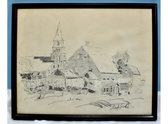 Original Vintage Charcoal Drawing Rockport Mass Artist Signed