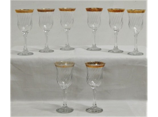 Set Of Gold Rimmed Crystal Glasses