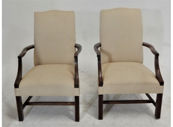 Fine Pair Vintage Upholstered Lolling Arm Chairs
