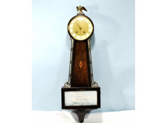 Antique Gilbert Banjo Wind Up Wall Clock W/ Brass Eagle