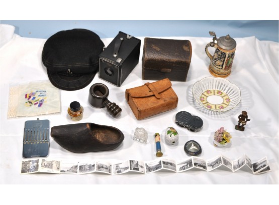 Vintage Estate Lot Miscellaneous Things: Camera, Metal Soldier, Cloisonne, Porcelain Etc
