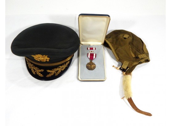 Vintage Military Lot: Service Medal, Hats
