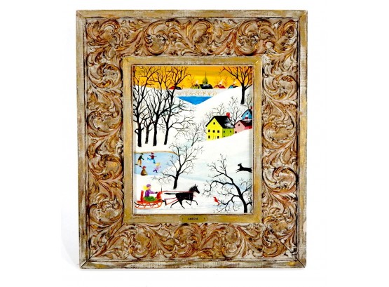 Primitive AMECHE Oil Painting Winter Day
