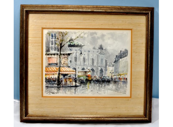Antique Parisian Cityscape Watercolor Painting