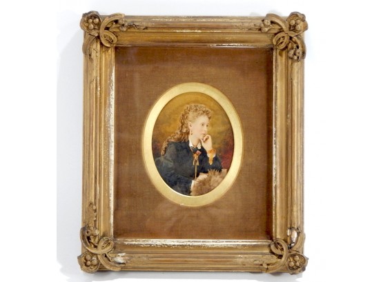 Antique 19th Century Lady Portrait Oval Painting
