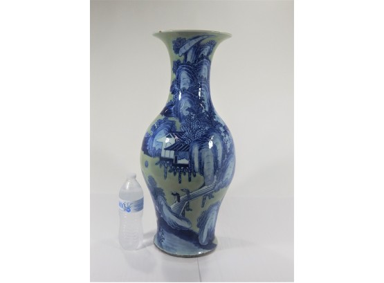 Large Antique Blue Decorated Oriental Porcelain Vase