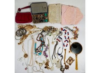 Vintage Costume Jewelry Lot: Bracelets, Necklaces, Earrings, Bags Etc.