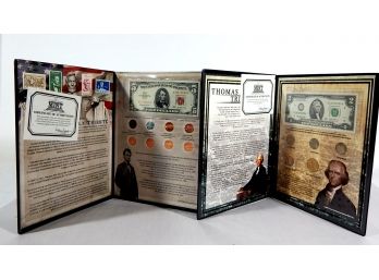 Abraham Lincoln & Thomas Jefferson Coin & Bank Note Tribute Collection Folders COA