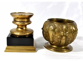 Elaborate Antique Brass Candle & Kerosine Lamp Holders