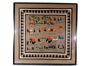 Unusual Framed Story Telling QUILT Hand Embroidered 'Tiger & The Man'