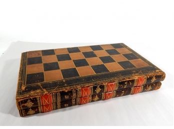 Antique 'Evening At Home' Game Set Checkers Leather Case