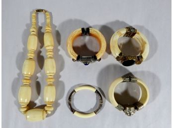 Vintage Bone Bracelets & Necklace Lot