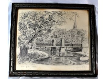1948 Elizabeth Harris Boston Public Garden Framed Drawing