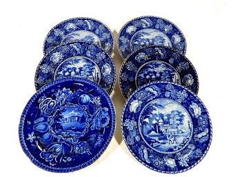 Lot 6 Antique English Historical Flow Blue Transfer Plates
