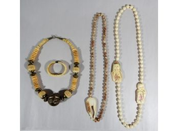 Lot  Vintage  Bone & Stone Oriental Necklaces Bracelet