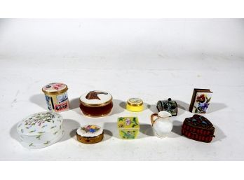 Lot 10 Vintage Miniature Porcelain & Enamel Trinket Boxes