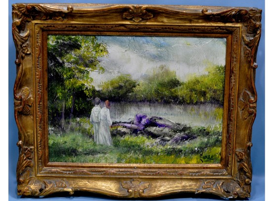 Vintage Impressionist Oil Painting Of Couple Signed
