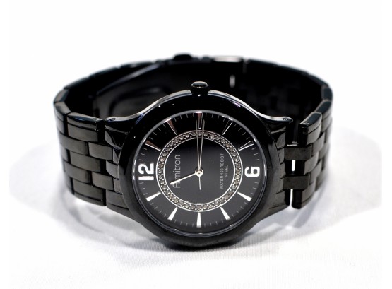 New Armitron Men's Swarovski Crystal Accented Black Stainless Steel Watch