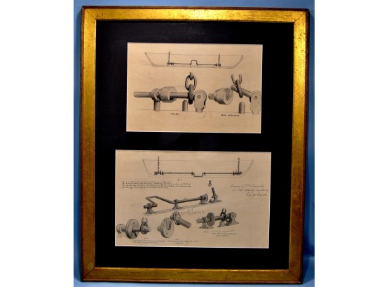 Antique 19th Century William EMERTON Framed Mechanical Drawings