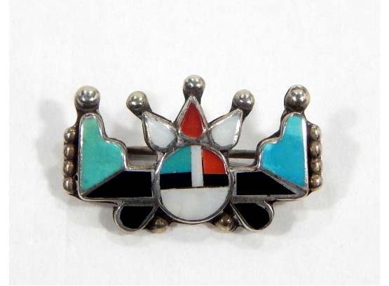 Vintage Native American  Zuni Pueblo Inlaid Pin Sterling Silver